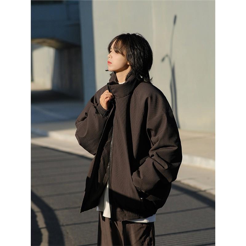 Japanese Vintage Winter Thick Warm Solid Basic Cotton Puffer Jacket Loose Fit Men Women