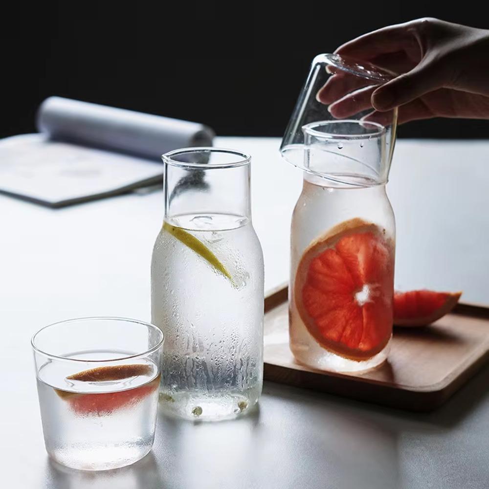 With Cup Bedside Glass Water Carafe Heat-resistant Drink Pitcher Modern Tea Pot For Single