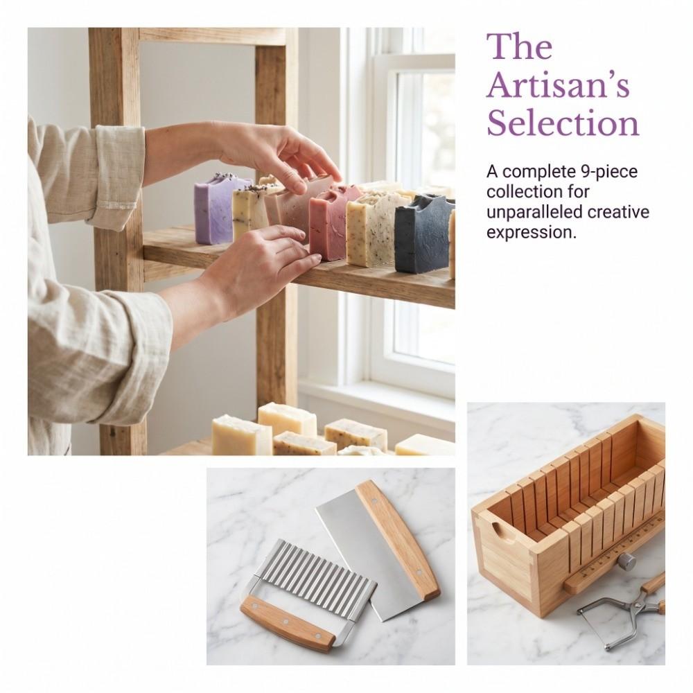 9pcs Straight Cutting Soap Cutter Kit Wood Handle Silicone Soap Mold Soap Mold Set Bar Cutting