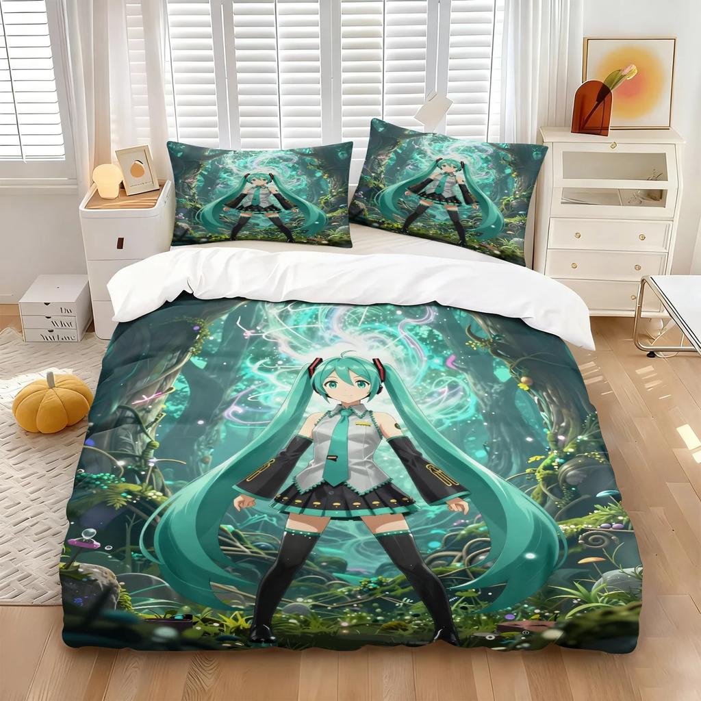 Hot Anime beautiful girl Hatsune Miku Balinese Duvet Cover Set Bedding with 1-2 Pillowcases Room Teens Bedroom Decor Fans Gift