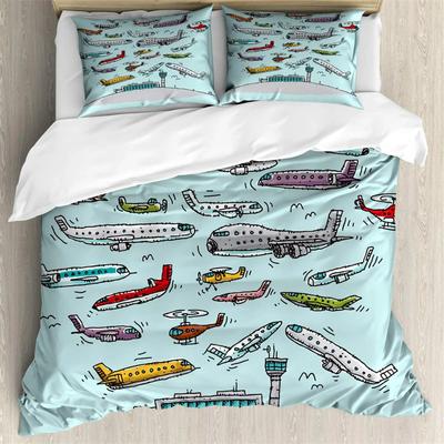 Flugzeug Bettbezug Flugzeuge Fliegen in der Luft Luftfahrt Flughafen Hubschrauber und Jets Cartoon-Stil Zimmer Dekoration für Jungen Mädchen Geschenk