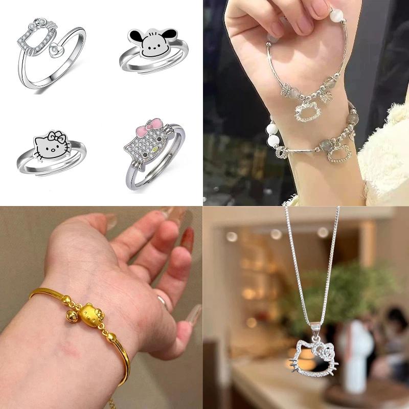 Adorable Hello Kitty Hanging Pendant Animation Design Animation Necklace/Bracelet/Ring Jewelry Accessoriess Festival Presents for Women Girls