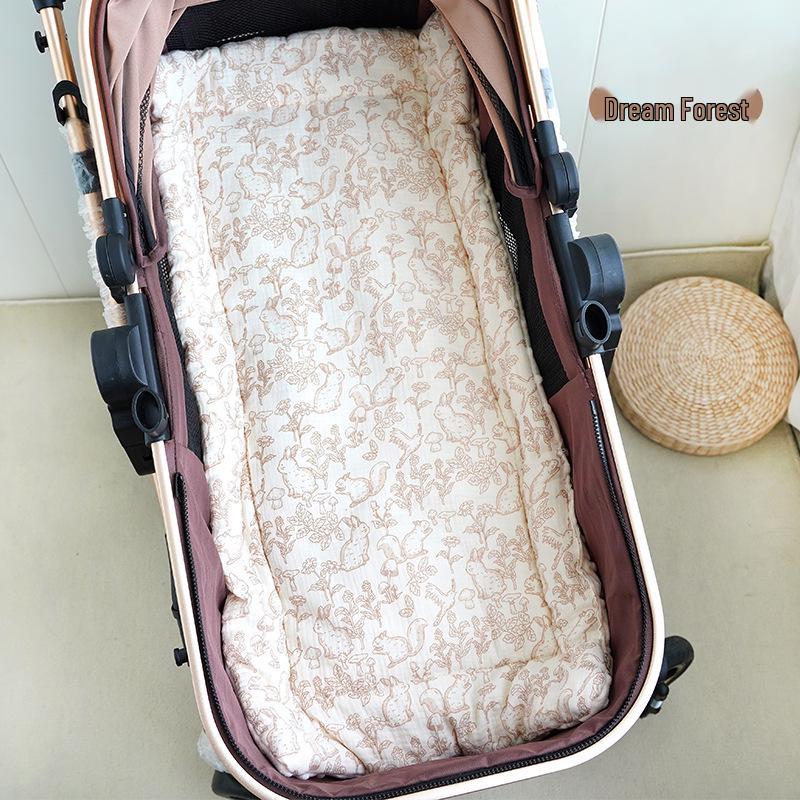 Reversible Quilted Baby Stroller Pad: Soft Crepe-Velvet, Double-Sided Cotton Cushion
