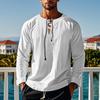 Modă Bărbați Cămașă de In de Plajă cu Gât în V, Casual, Roz, Alb, Bluză Bărbați, Topuri Uni