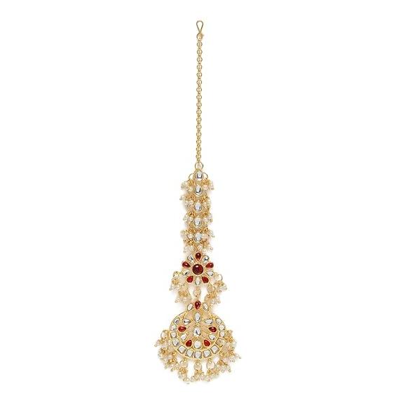 18K Gold Plated Traditional Pearl & Kundan Studded Maang Tikka for Women/Girls