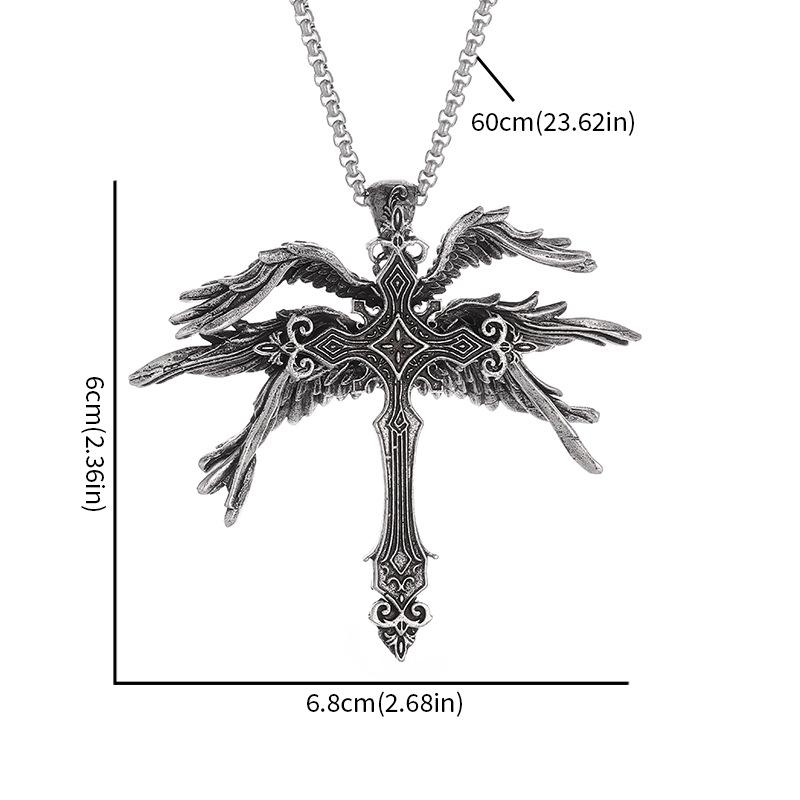 Retro Fiery Angel Wings Cross Necklace - for Both Men and Women. Personalized Wings Alloy Pendant for Sweater. Chain