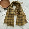 Korean Retro All-match Plaid Retro Style Women's Autumn New Style Cotton and Linen Literary Thin Shawl Scarf Dual-use