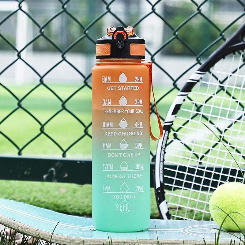 1000ml Colorful Frosted Water Bottle Motivational Drinking Bottle Sports Water Bottle With Time Marker Portable Reusable Cups