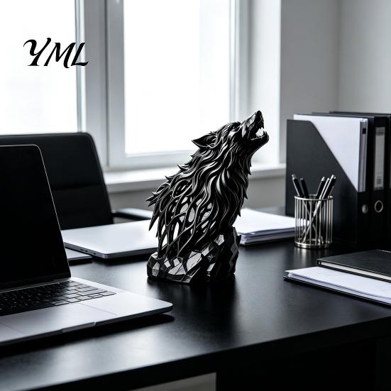 Dark Home Interior Accessories Howl Wolf Sculpture, Gothic Wildlife Decor, Howling Statue Figurine Hollow Animal Statues with Rock Base, Rustic Accent