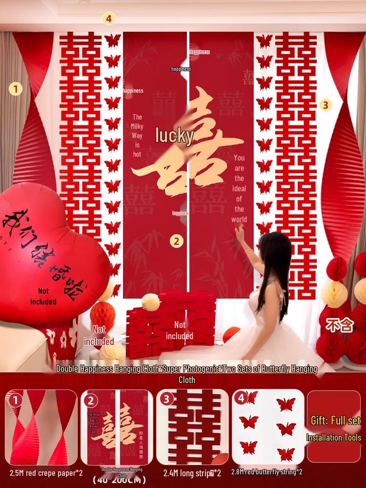 Large Chinese Character Sticker Set for Wedding Room Decor: Perfect for Bride's Bedroom, Wedding Gift, and New Home Living Room.