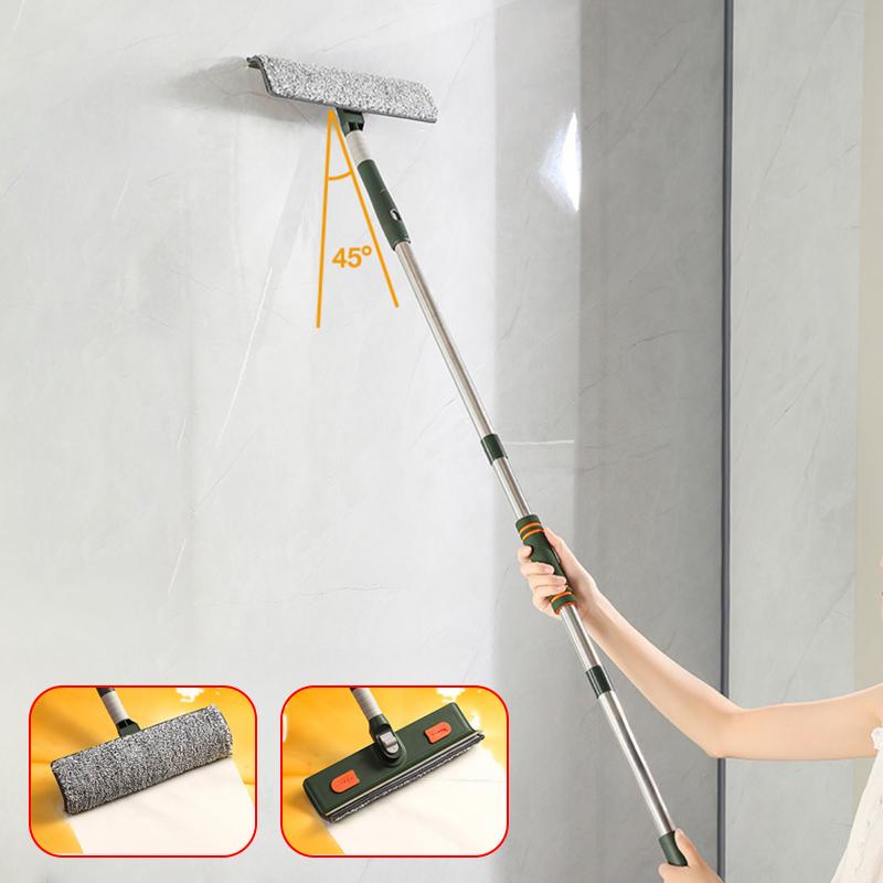 180° Rotatable Long Handle Window Mop Glass Cleaner Mop With Silicone Scraper Window Cleaning Brush Household Cleaning Tools