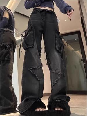 Čierne gotické Y2k 90. ​​roky Baggy Cargo Jeans Ženy Star Harajuku Vintage Chic Denim Nohavice Dámska Kórejská móda Estetické džínsové nohavice 2000 2024 Nové