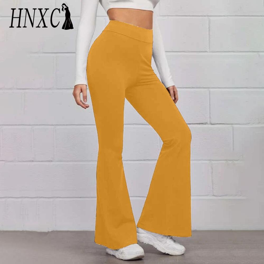 HNXC 14 Colors Women Elastic Waist High Waist Trousers Ladies Solid Color Sports Flared Pants Streetwear
