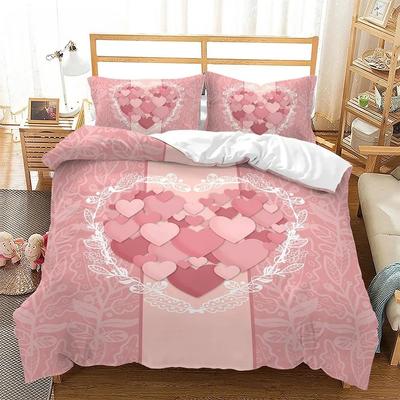 Copripiumino Matrimoniale Romantico Motivo d'Amore di Amanti Rosa Set Biancheria da Letto Invernale Copripiumino Singolo/Matrimoniale Set Camera da Letto Spedizione Gratuita