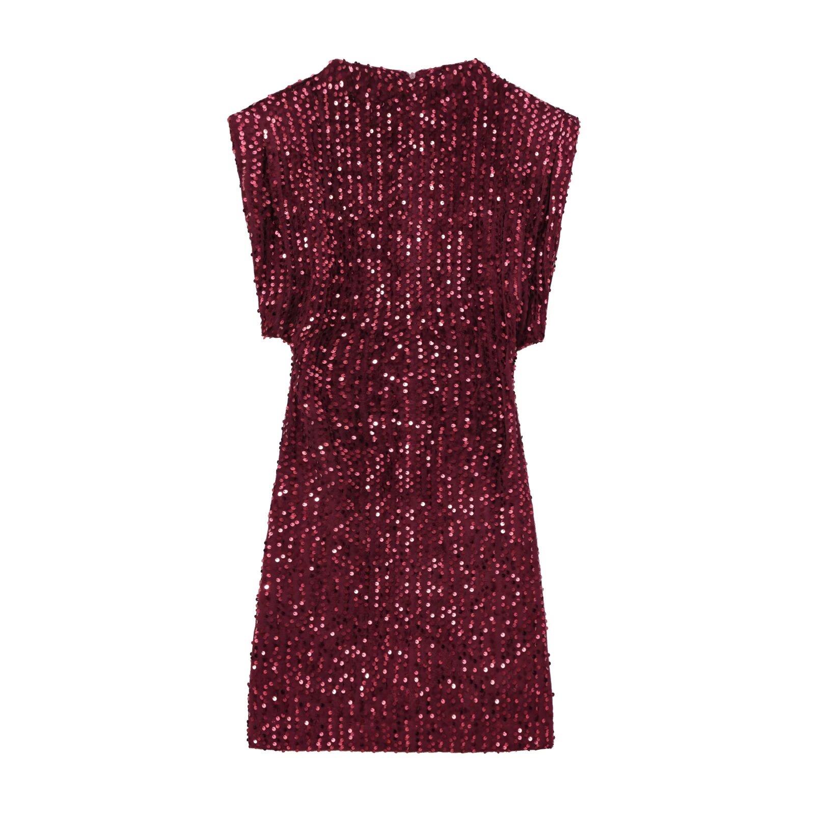 

Y2K Winter Black Sequin Mini Dress with Shoulder Pads - Sleeveless Evening Wear Extra Small