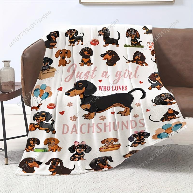 Dachshund Print Flannel Throw Blanket - Soft, Warm & with Playful "Just a Girl Who Loves Dachshunds" Custom blankets