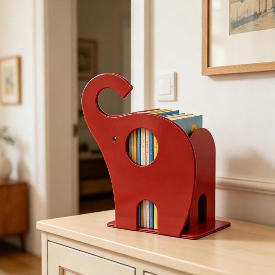 Creative Elephant Bookends, Metal Book Holder for Kids Students, Heavy Duty Non-Slip Desktop File Organizer for Home Office Decor