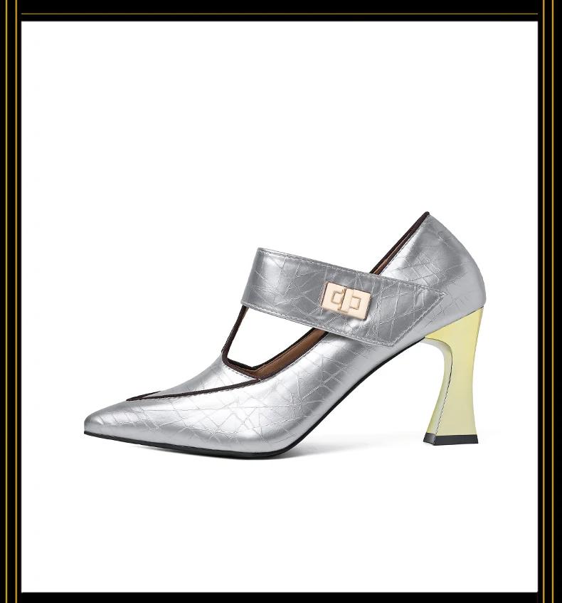 

Модная весенняя женская обувь на каблуках с острым носком и ремешком-пряжкой, в стиле ретро, женские каблуки, толстый каблук, гладкая, для улицы, для банкета, zapatos de mujer 34