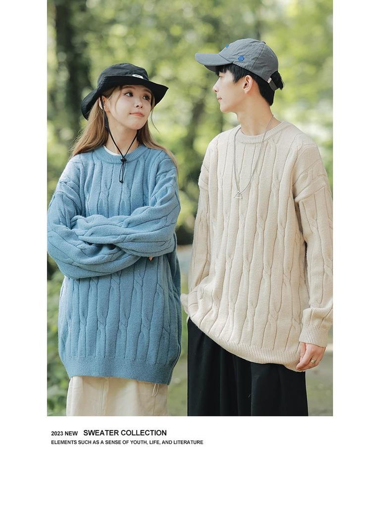 2026 Jugend Japanischer Stil Grobstrick Lockerer Pullover für Herren - Herbst/Winter Langarm Rundhals Trendige Partner Strickware