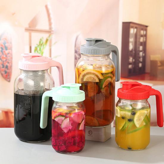 Glass Pitcher with Lid And Handle 32/64oz Wide Mouth Mason Jar Leak-proof Water Pitcher Creamer Container for Juice Coffee Tea
