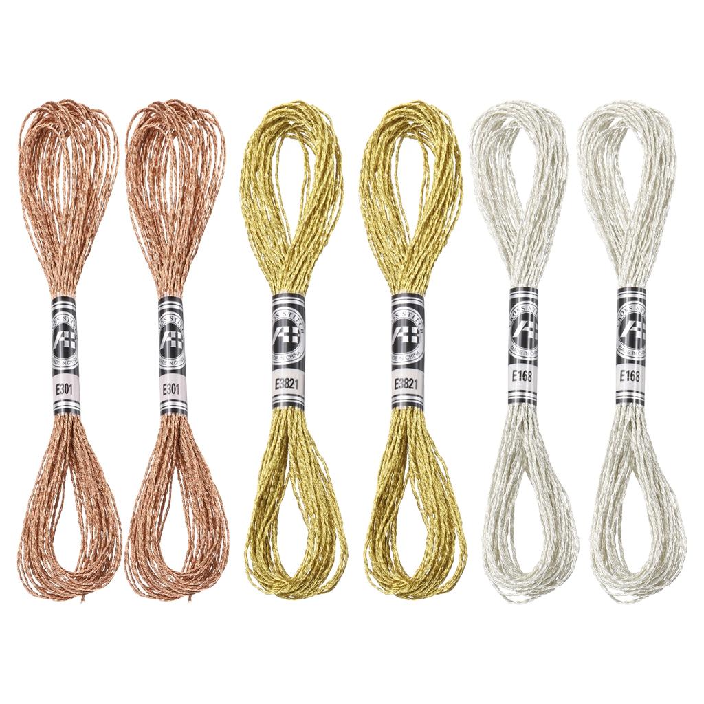 Uxcell 6 Skeins Embroidery Floss, Metallic Embroidery Thread Nylon Threads Bracelets String for Cross-Stitch Hand Embroidery