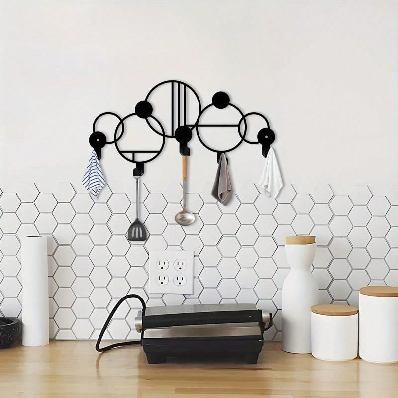 Large Modern Abstract Key Holder Black Entryway Decor Curved Iron Wall Art Gift