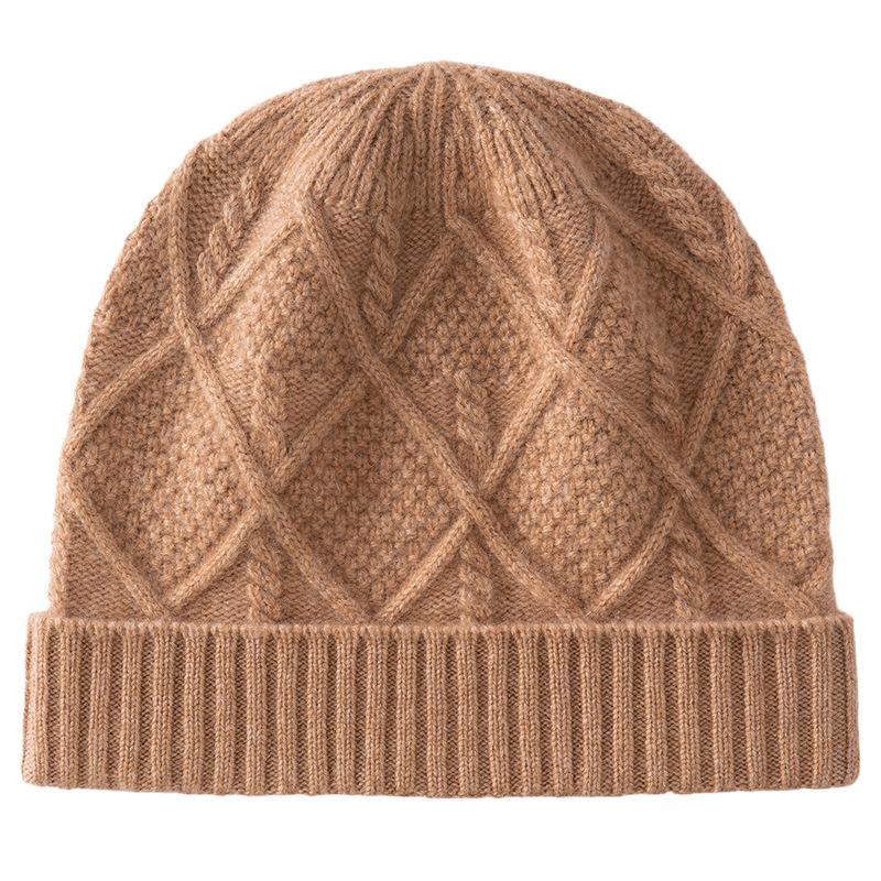 New cashmere hat autumn and winter three-dimensional rhombus jacquard knitted hat cold-proof warm hat men's and women's casual versatile baotou hat