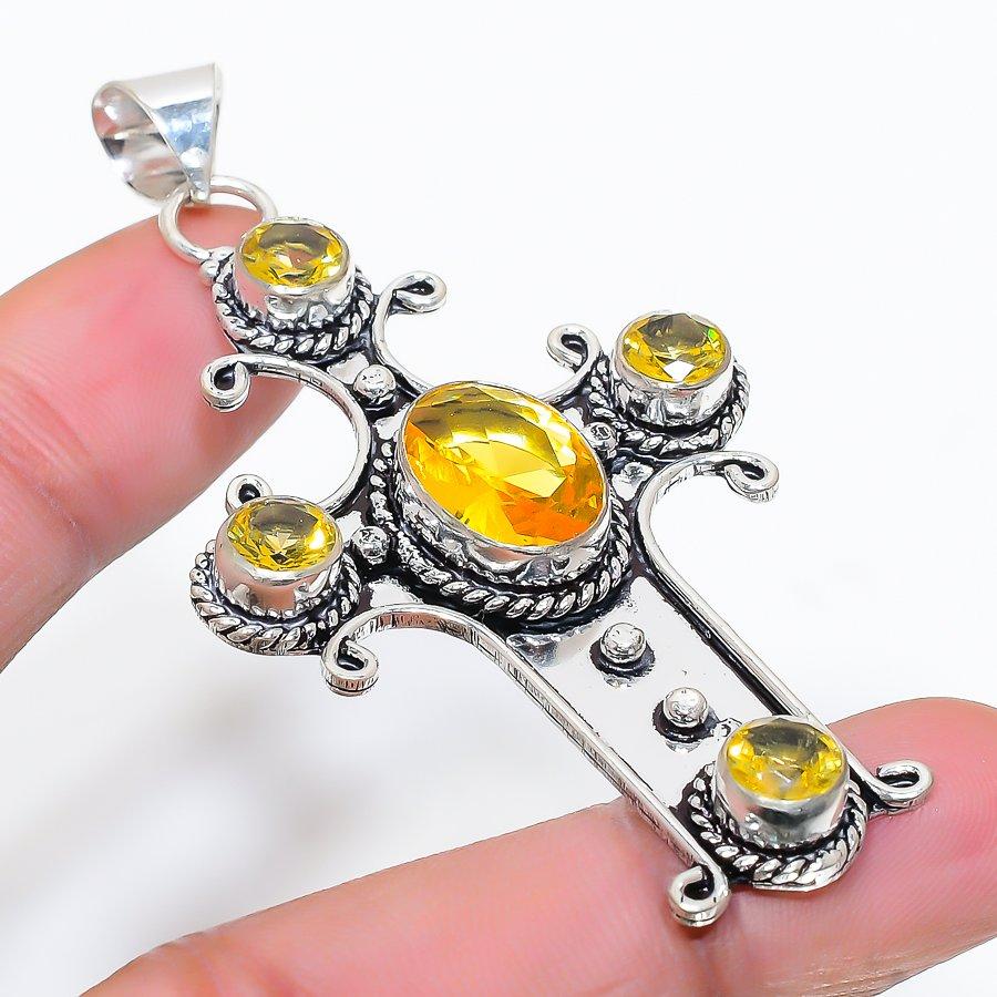 

Этническая ювелирная подвеска ручной работы с крестом и цитрином, 2,80 дюйма, SR-10279