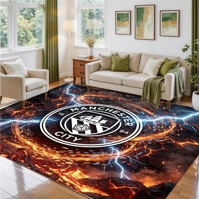 Manchester City Design Crystal Velvet Rug Soft Decorative Mat for Bedroom Entrance