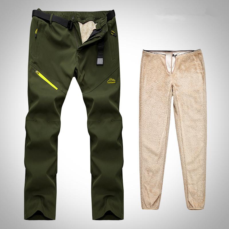 Winter Thick Warm Outdoor Pants Men Tactical Waterproof Long Trousers Trekking Camping Pants Removable Fur Lined Velvet Inside