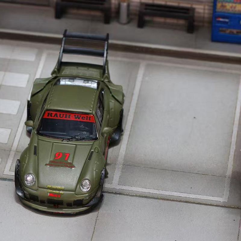 

SW 1:64 Rauch-Welt Wide Body Modification, Porsche RWB993 Matte Green Alloy Diecast Car Mode