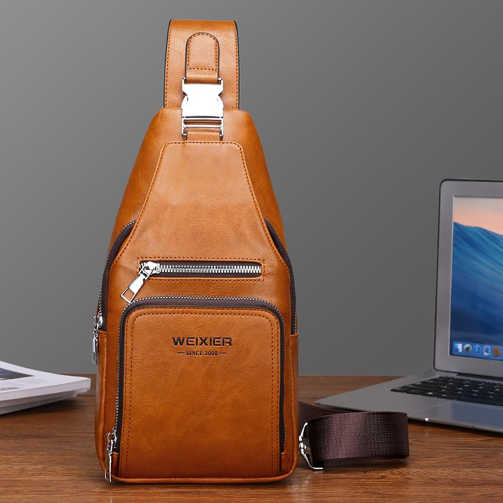 WEIXIER Bolso Bandolera de Cuero para Hombre Crossbody Hombro Pecho Impermeable Casual Mochila de Día para Viajes Deportes al Aire Libre