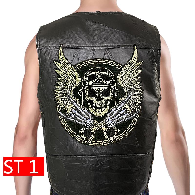 Drahtbindung Kombinationsetikett Amerikanische Super Coole Weste+Lederweste+Motorradschulter für Herren+Vierjahreszeiten-Fahrradclip+Klassisches gesticktes Abzeichen