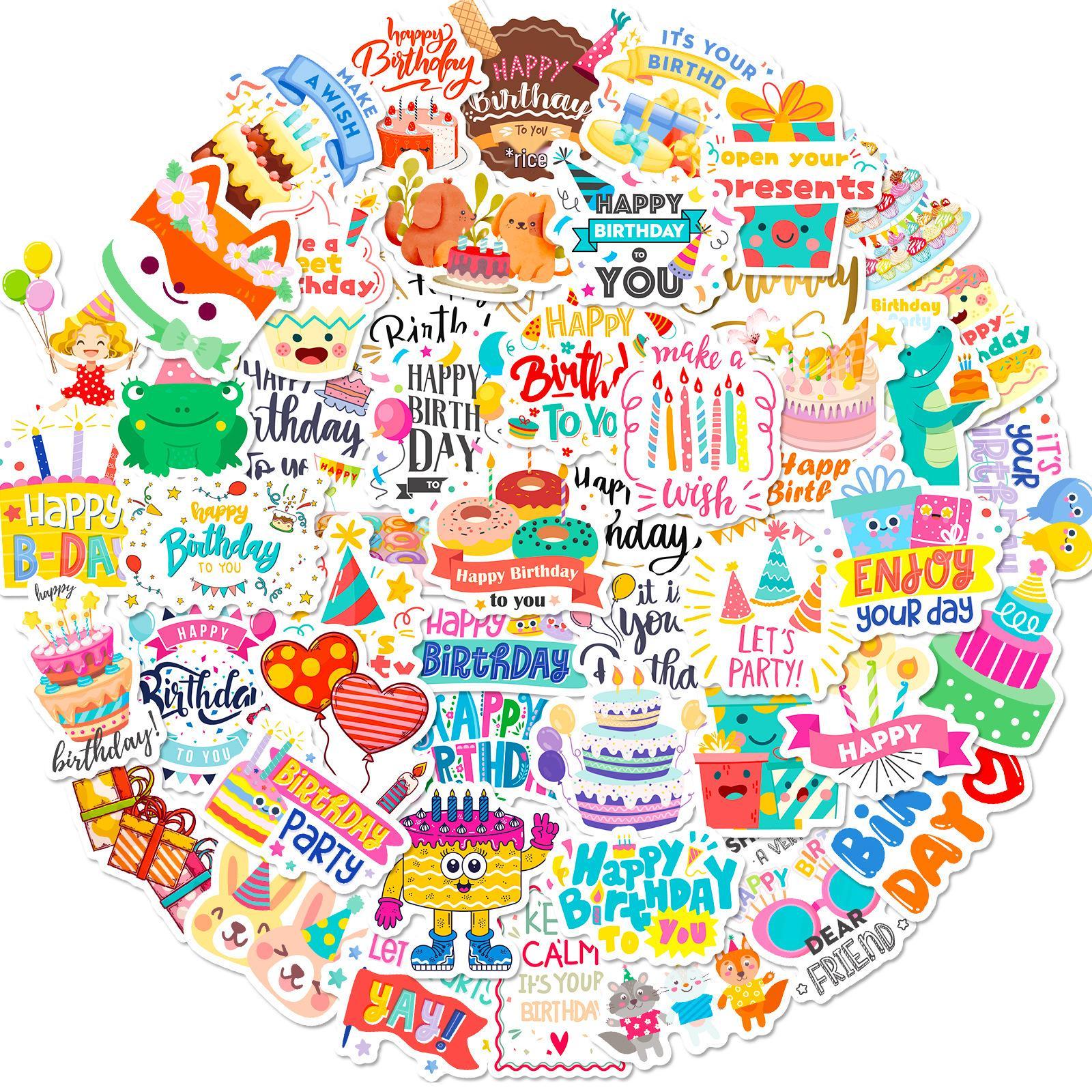 50 Happy Birthday Cartoon iPad and Party Decoration Stickers