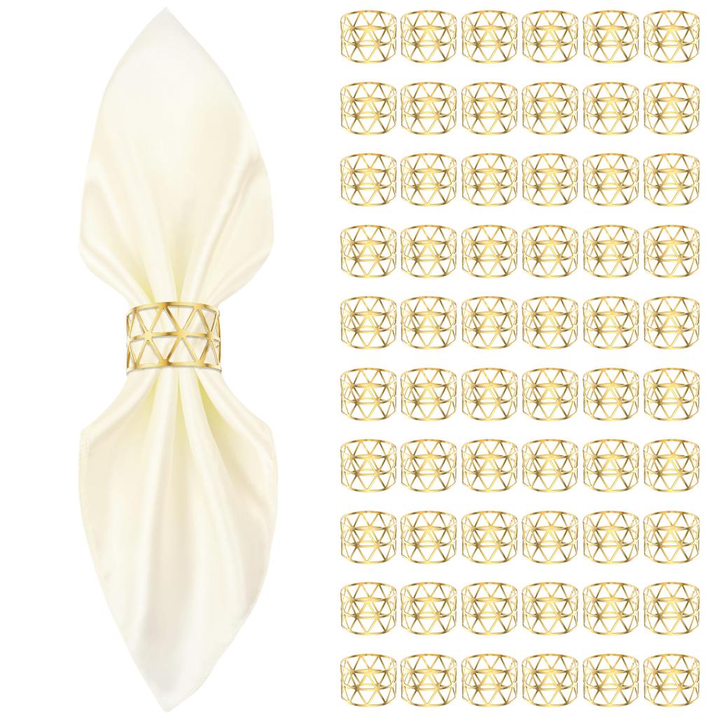 60/24Pcs Gold Napkin Rings Bulk Metal Napkin Holders Hollow Serviette Buckle for Wedding Birthday Party Dinning Table Decoration