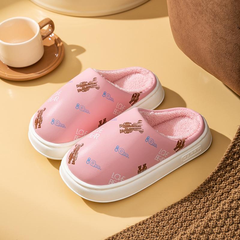 Fashion 2025 Winter Cartoon Print Cotton Slippers Women Indoor Non-Slip Thick Soled  Slippers Woman Warm Soft Plush Shoes Female