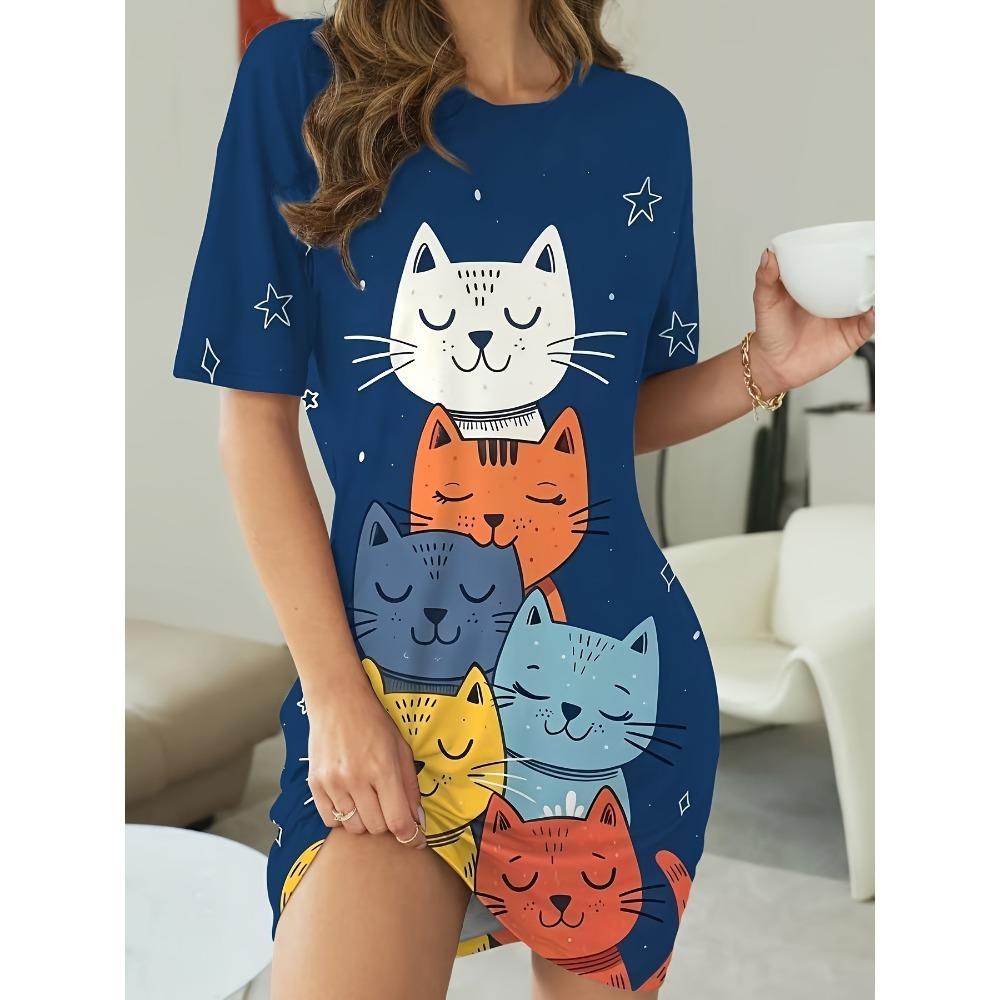 Creative Fun Animal 3D Printed Dress Summer Fashionable Ladies Breathable Soft Loose Comfortable Large Size Vacation Versatile Casual Dress