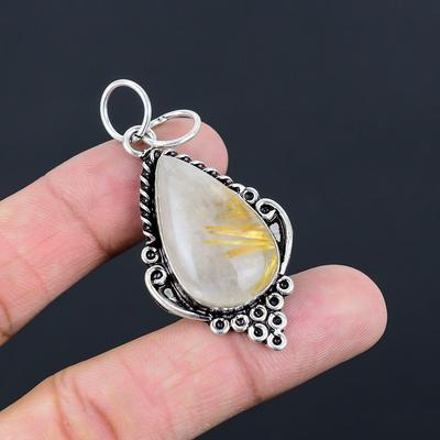 Natural Golden Rutile 925 Silver Handcrafted Daughter Anniversary Bezel Pendant