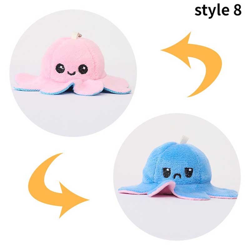 Doble Cara Pulpo Reversible Con Luz Led Llavero De Peluche Con