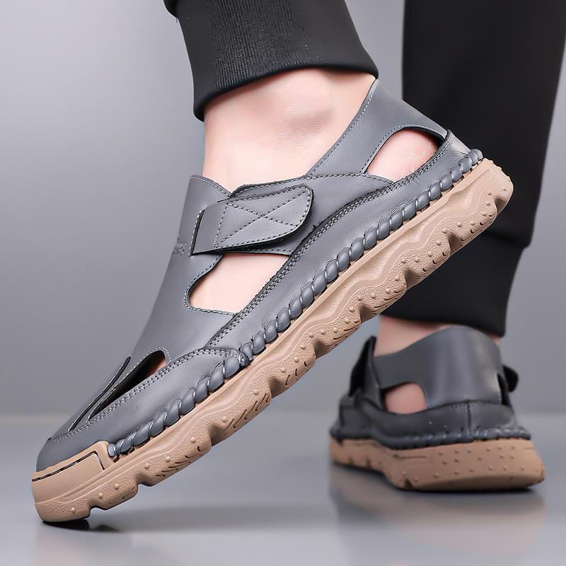 Fashion Comfort Leather Men Brand Trending Soft Sandals Summer Hollow Out Men Casual Leather Shoes Men's Leisure Beach Vacation Sandals