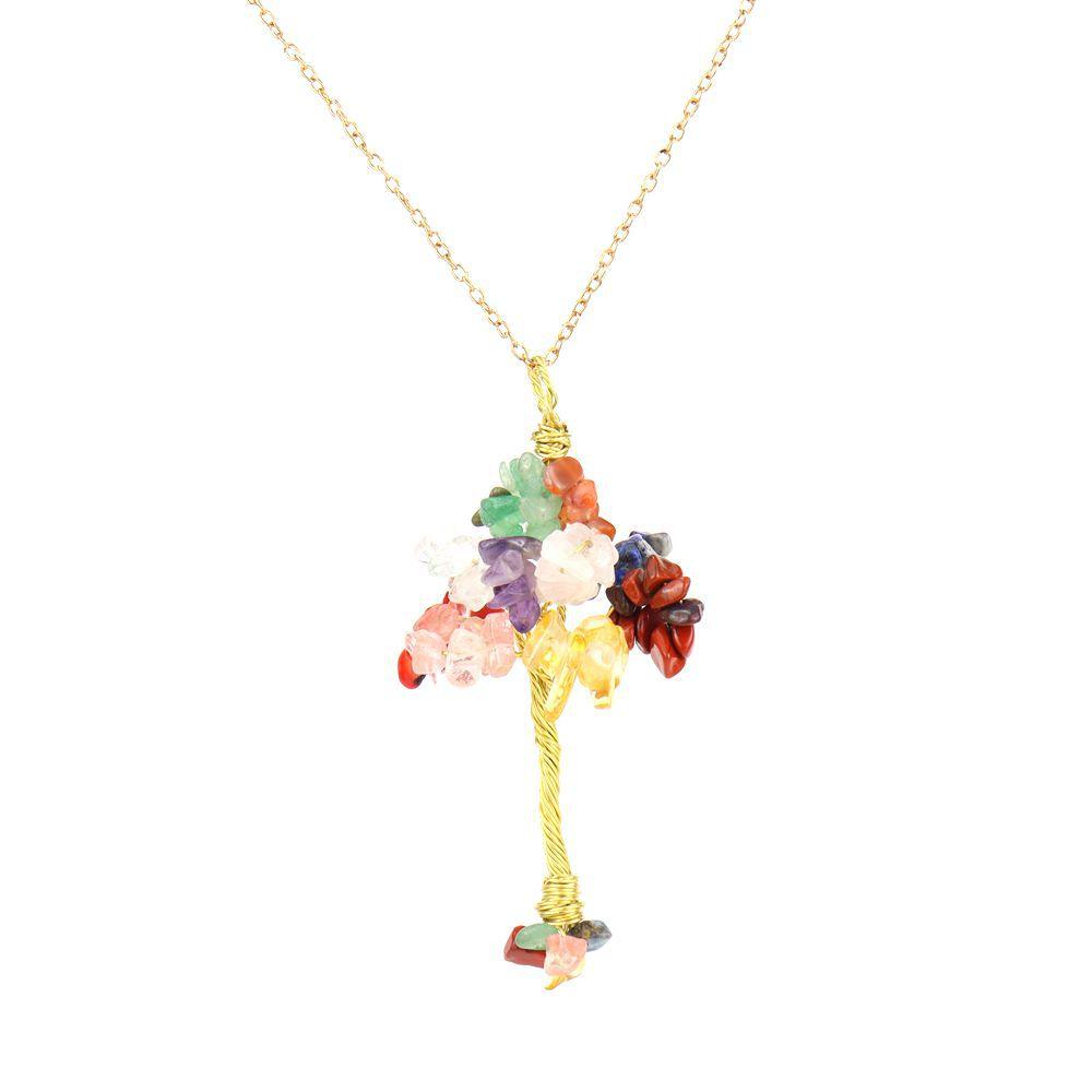 Hand-Wound Raw Copper Wire Natural Gravel Crystal Tree, Colorful Natural Stone Lucky Tree Necklace N89