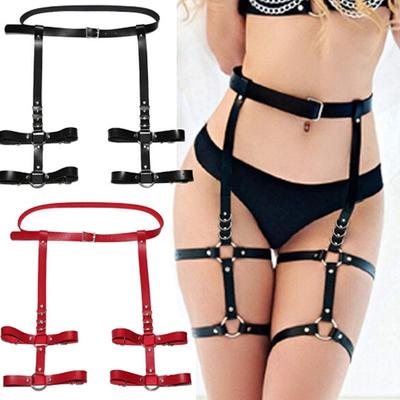 Sexy Harajuku Handmade Pink Bow Garter Belts Leather Suspenders Straps O-ring Leg Harness