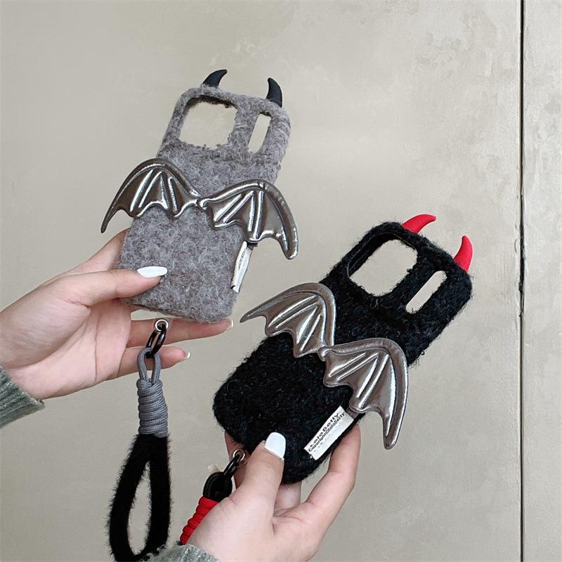 3D Plush Devil Horn Wings Case for iPhone 17/16 Pro Max/15/14 - Women's Edition