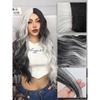 Long Wavy Ombre Black White Synthetic Wigs for Women Heat Resistant Natural Middle Part Cosplay Party Lolita Daily Hair Wigs