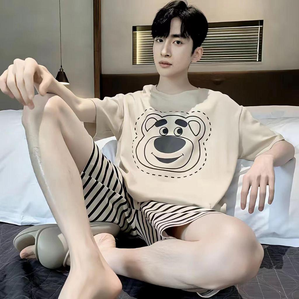 Men's Short-Sleeve Cartoon Pajama Set with Shorts