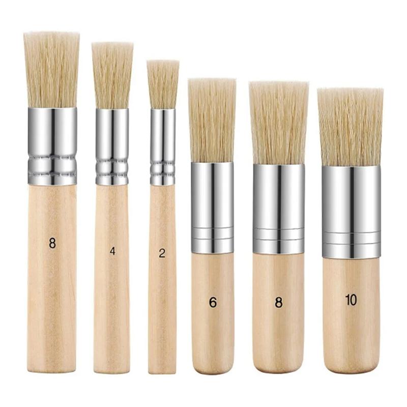 3Pcs Diy Wooden Stencil Brush Pure Natural Bristle Paint Brush Perfect For Acrylic Paint, Wood, Oil Painting