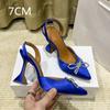 Fashion Pointed Middle And Back Empty Silk Sandals Women'S Net Red With Crystal Bow Stiletto Heels