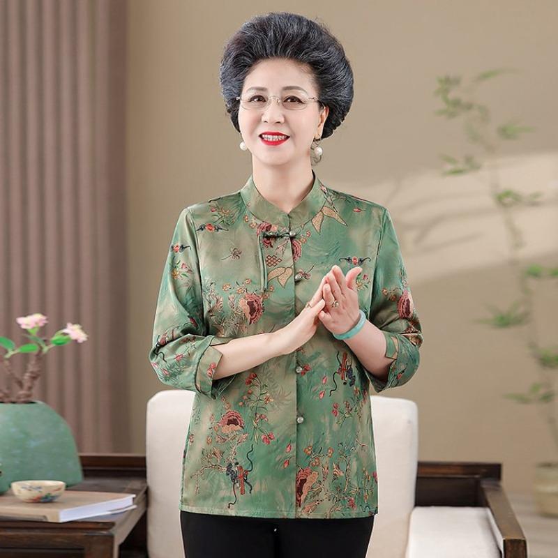 Spring Three-quarter Sleeve Shirts for Middle-aged and Elderly Women, Stylish Spring and Autumn Shirts