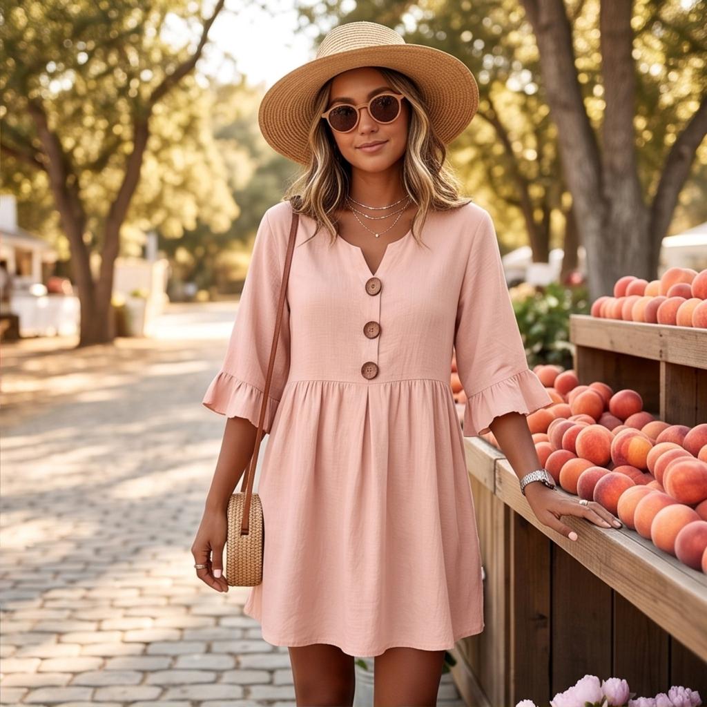 Women's Color V-Neck Half Sleeve Loose Fit Casual Dress for Work Commute