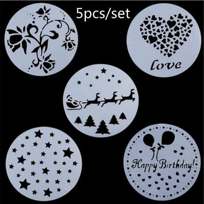 5 Stück/Set Neu Weihnachten Weihnachtskuchenform Kunststoff Kaffee Tee Zubehör Sprühschablone Küche t LS